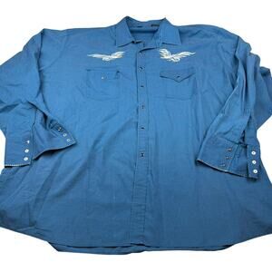 High Noon Western Shirt 3XL Blue Eagle Embroidery Snap